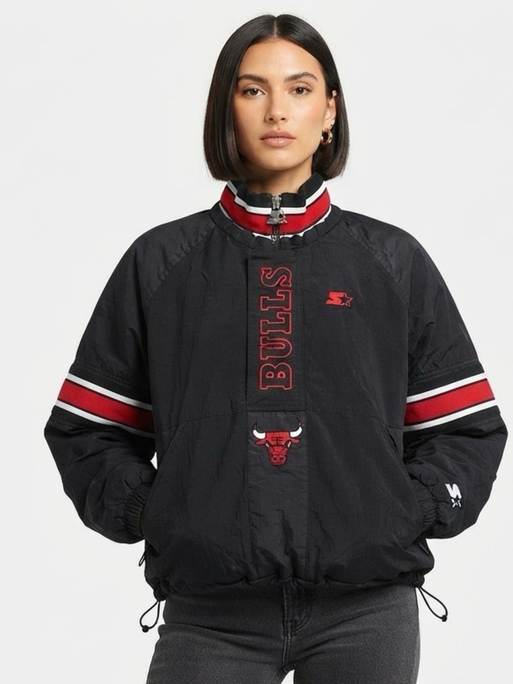 Vintage 90’s Chicago Bulls Starter Jacket 1/4 Zip Pullover Mock Neck Sporty Y2K